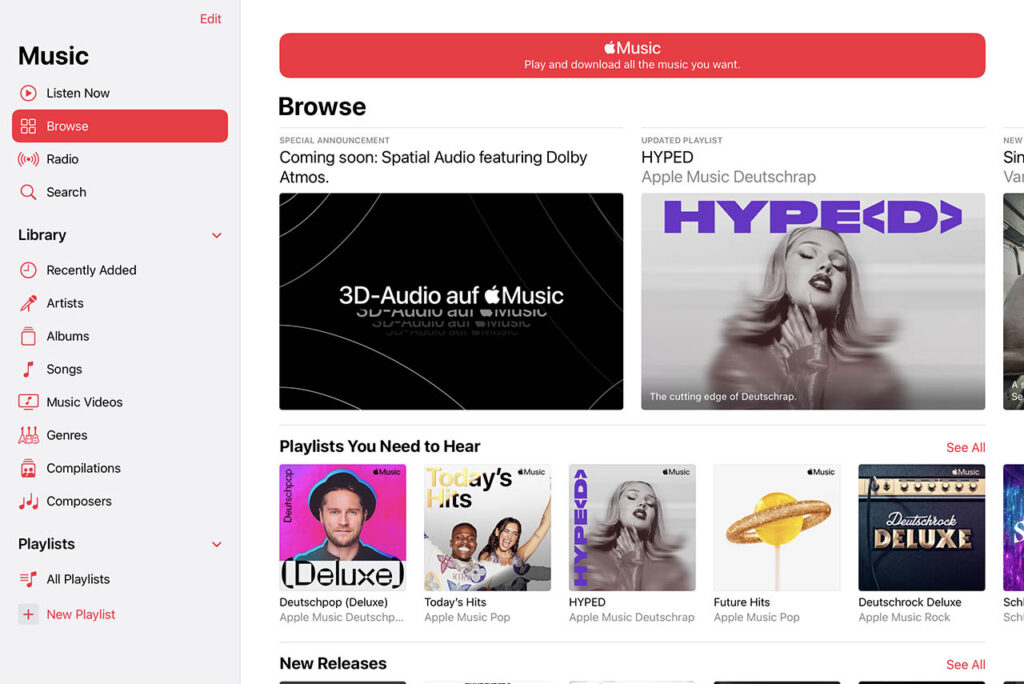 Apple Music HD bis 24 Bit/192 kHz + 3D in Dolby Atmos