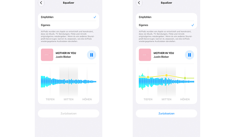 Seit iOS 27 lässt sich der Klang erstmals über einen 3-Band-Equalizer direkt in den AirPods-Einstellungen anpassen