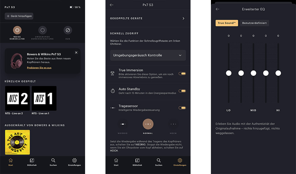PX7 S3: True Immersion in der „Music | Bowers & Wilkins“-App