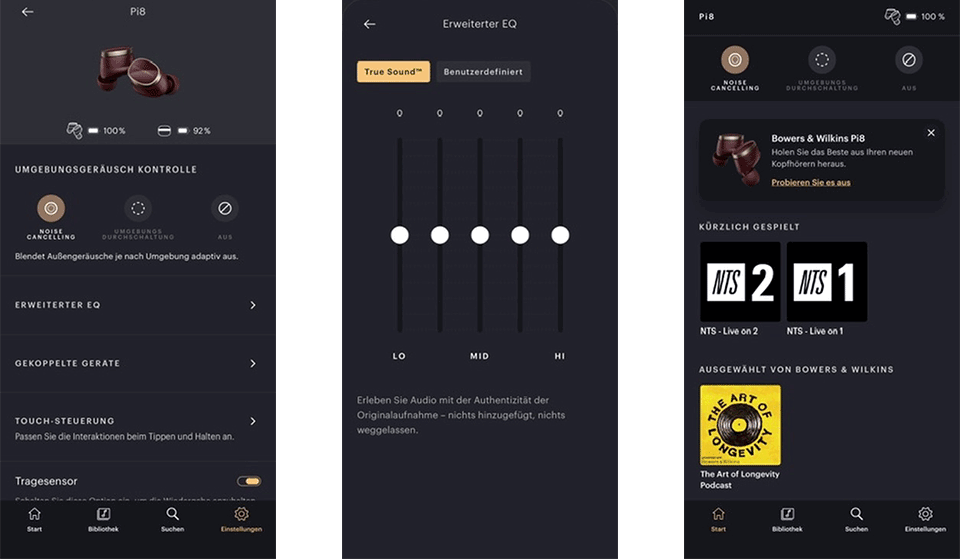 Die Bowers & Wilkins Music App ist übersichtlich gestaltet