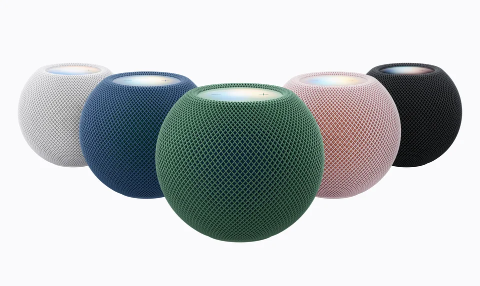 Apple HomePod mini 2 in Weiß, Blau, Grün, Rosa und Mitternacht nebeneinander